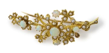 Floral opal and pearl brooch