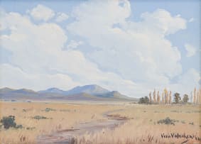Vera Volschenk; Landscape with Mountains and Poplar Trees