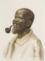 Gerard Bhengu; Portrait of a Man with a Pipe