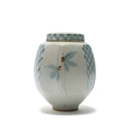 Tim Morris; Ginger jar with floral and cross-hatched decoration
