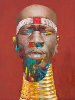 Loyiso Mkize; Portrait with Neck Rings and Beaded Headwear
