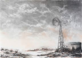 Jan Maanda Tshikhuthula; Landscape with Windmill and Reservoir