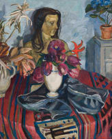 Maud Sumner; Still Life with Nude Figure and Vases of Flowers