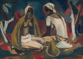 Maurice van Essche; Two Seated Women