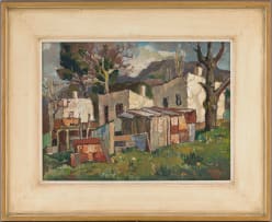 Gregoire Boonzaier; Landscape with Buildings and Mountain in the Distance