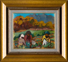 Maggie Laubser; Shepherd with Sheep (recto); Harvesters (verso)