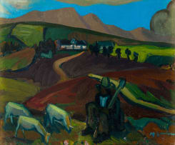 Maggie Laubser; Shepherd with Sheep (recto); Harvesters (verso)