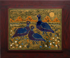 Esias Bosch; Tile decorated with three birds in a landscape