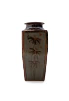 Tim Morris; Tall rectangular vase with floral decoration