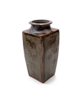 Tim Morris; Tall rectangular vase with floral decoration