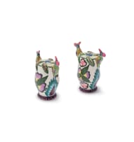 Ardmore Ceramic Studio; Salt and pepper holders with bird and flower decoration, two