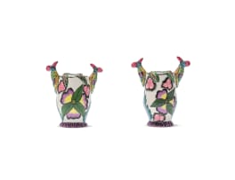 Ardmore Ceramic Studio; Salt and pepper holders with bird and flower decoration, two