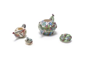 Ardmore Ceramic Studio; Teapot with bird and plant decoration; Teapot with leopard and protea decoration