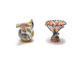 Ardmore Ceramic Studio; Footed bowl with birds and floral decoration; Jug with zebra and floral decoration, two