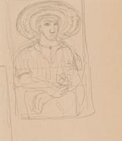 Alexis Preller; Seated Figure with Straw Hat and Flower