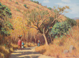 Willem Hermanus Coetzer; Landscape with Walking Figures