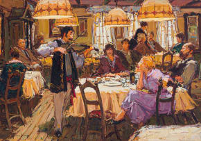 Adriaan Boshoff; Restaurant Interior with Violinist