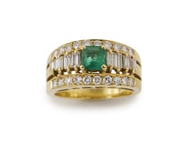 Emerald and diamond ring