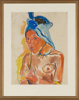 Irma Stern; Woman with a Headscarf, Smoking a Pipe