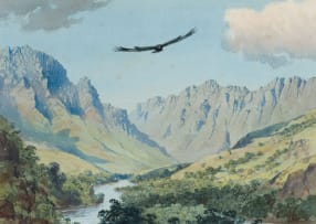 John Cyril Harrison; Mountain Landscape with Soaring Eagle