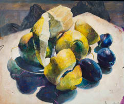 Louis van Heerden; Still Life with Peeled Lemons and Plums