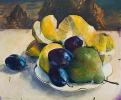 Louis van Heerden; Still Life with Plums, Lemons and Pear