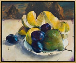 Louis van Heerden; Still Life with Plums, Lemons and Pear