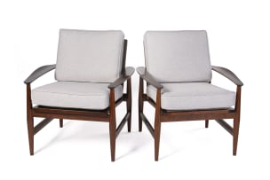 Pair of Danish style upholstered imbuia armchairs
