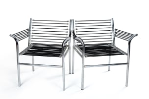 Pair of postmodern corded armchairs