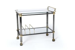 Mara; Two-tier brass, glass and steel trolley for Mara, Italy