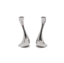 Pair of stainless steel Cobra Georg Jensen candlesticks
