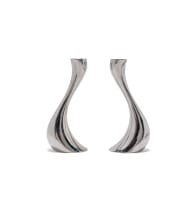 Pair of stainless steel Cobra Georg Jensen candlesticks