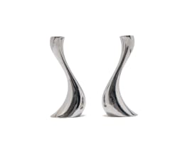Pair of stainless steel Cobra Georg Jensen candlesticks