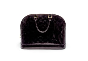 Louis Vuitton; An Amarante Monogram Vernis Alma GM Handbag with Gold-Tone Hardware