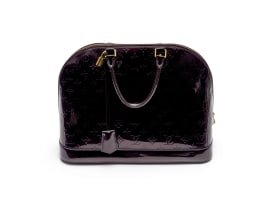 Louis Vuitton; An Amarante Monogram Vernis Alma GM Handbag with Gold-Tone Hardware