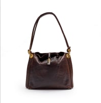 Lorenzi; A Brown Genuine Lizard Leather Shoulder Bag with Gold-Tone Hardware