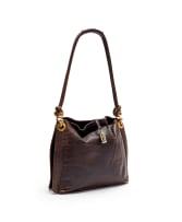 Lorenzi; A Brown Genuine Lizard Leather Shoulder Bag with Gold-Tone Hardware