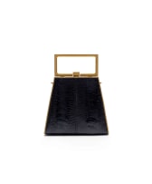 Lorenzi; A Black Ostrich Leather Evening Clutch with Antique Gold-Tone Hardware