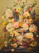 Continental School, 20th Century; Spring Flowers in a Marble vase