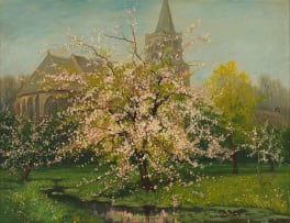 Dutch School, 20th Century; Church in Laren in the Springtime