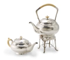 A George V silver kettle-on-stand and teapot, William Hutton & Sons Ltd, Sheffield, 1927 and 1931