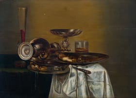Follower of Willem Claesz Heda; Still Life with Fish on a Draped Table