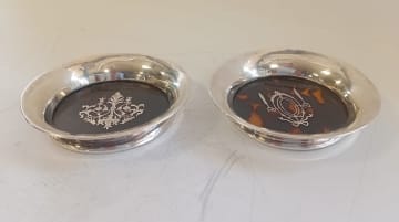 A George V silver mounted and tortoiseshell coasters, C&A makers mark, London 1919