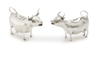 A silver cow creamer, Theodor Hartman, London 1902 and B Muller, Chester 1902