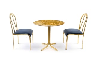 Marble top bistro table and two chairs
