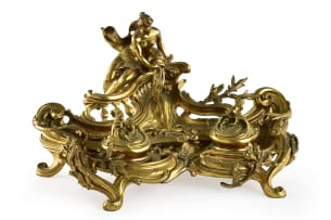 French Rococo gilt-metal inkstand, late 19th century