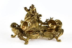 French Rococo gilt-metal inkstand, late 19th century