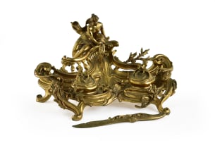 French Rococo gilt-metal inkstand, late 19th century