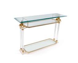 Postmodern glass and lucite console table