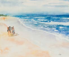Zakkie Eloff; Beach Scene with Horse Riders